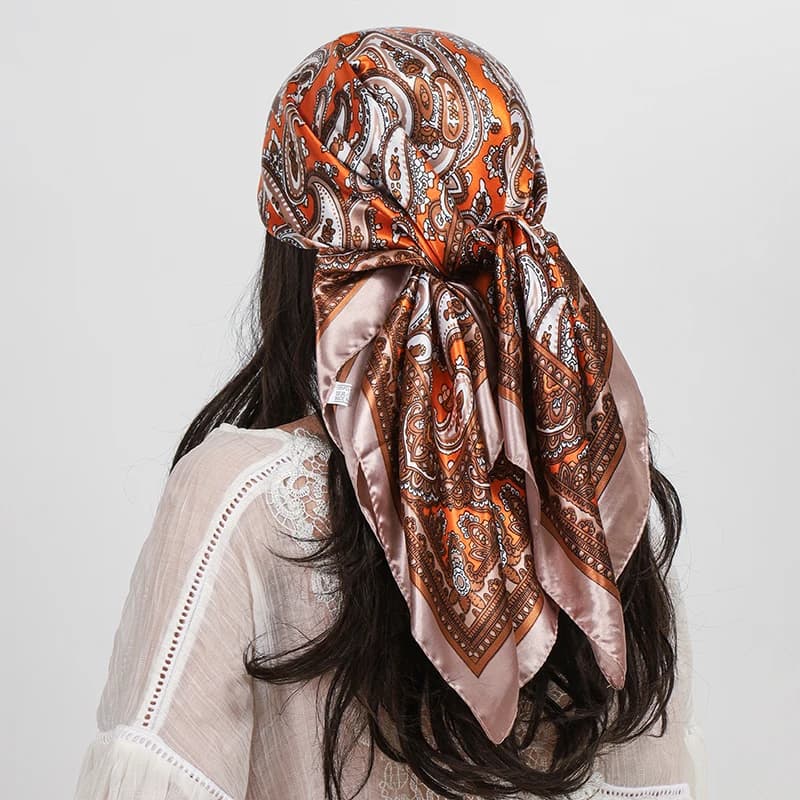 Satin Square Scarf Women Hijab Paisley Cashew Print Silk Scarf Neckerchief Shawl Wraps Headband Hair Accessories Bandana 90*90cm