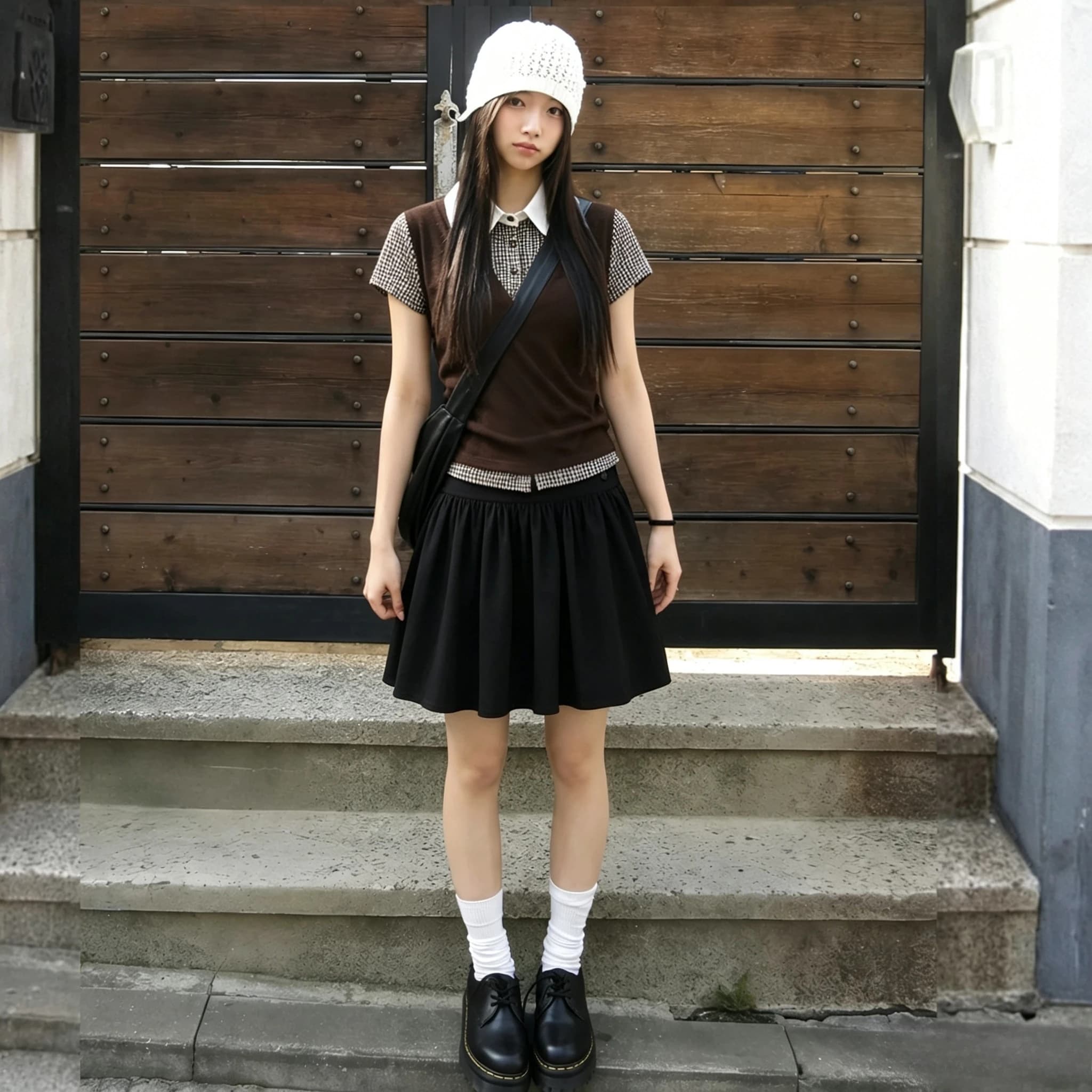 2026 Autumn Retro Plaid Matching 2 Piece Suit Korean Short Sleeve Blouse High Waist Pleated Skirt Harajuku Casual Daily Wear