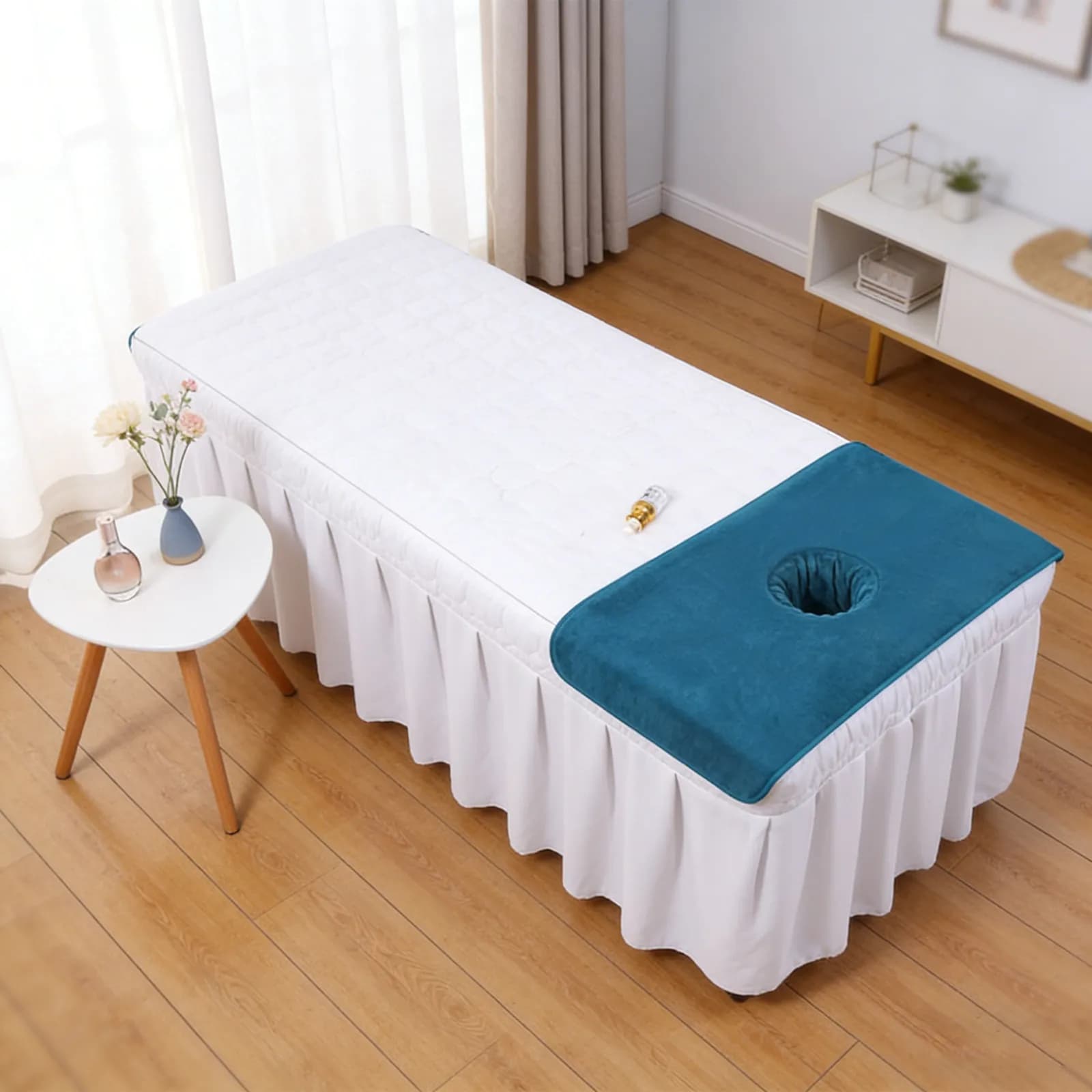 Dark Green Massage Table Sheet Skin Friendly Beauty Bed Cover Spa Salon Reusable Facial Cradle Pad Face Breath Hole Massage Bed