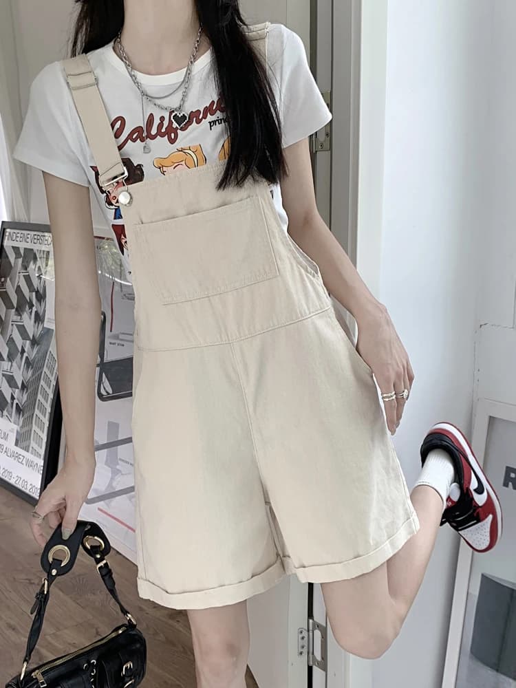 Slimming Casual Wide Leg Short Jeans Overalls for Women Spring Thin New Large Size Comfortable Anti-Wrinkle High Waist