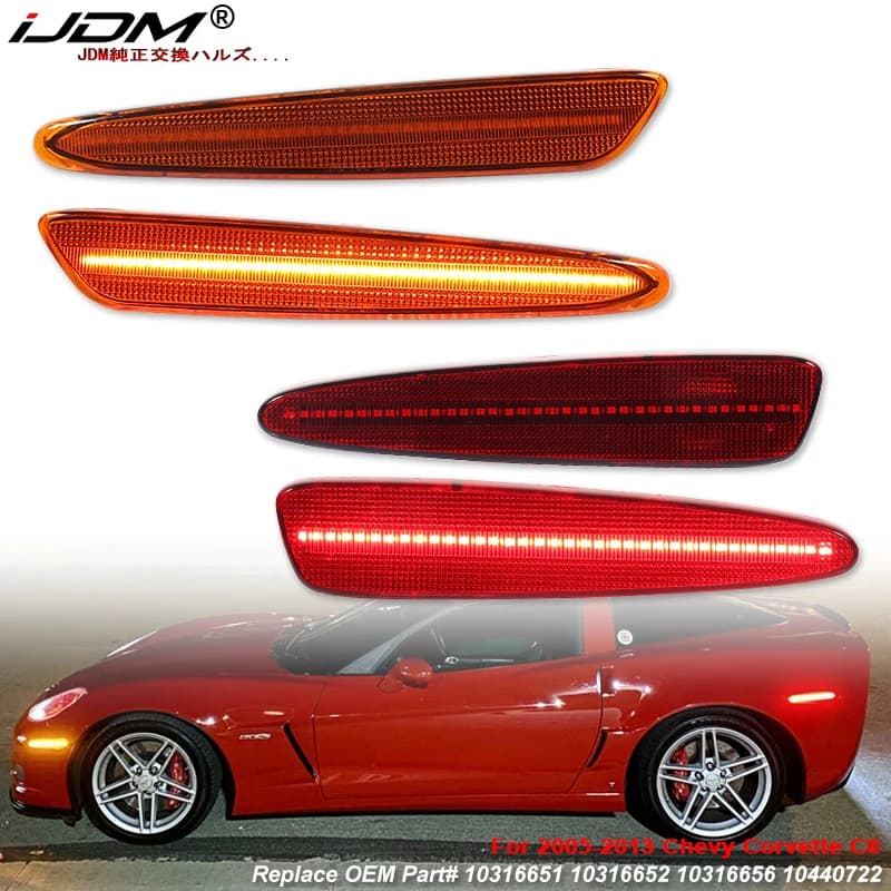 IJDM Paraurti Anteriore Posteriore LED Indicatore Laterale Indicatori di Direzione Giallo Rosso Per Chevrolet Corvette C6 2005-2013 2012 Accessori Auto