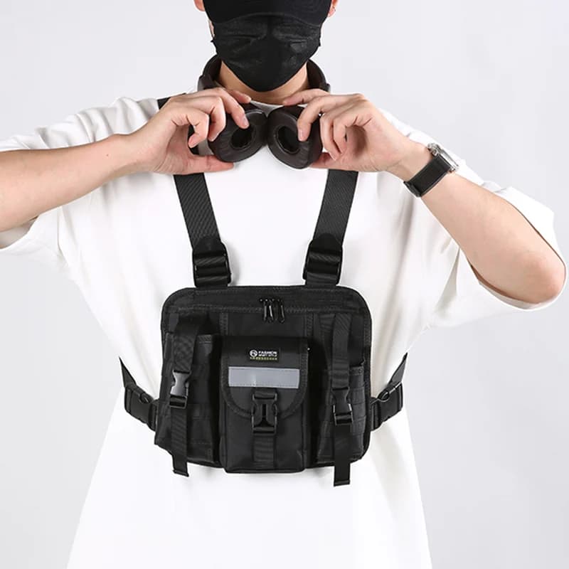 Hip-hop Streetwear Unisex Sports Chest Bag Reflective Design Chest Rig Bag Men Vest Pocket Multi-function Tactical Vest Backpack