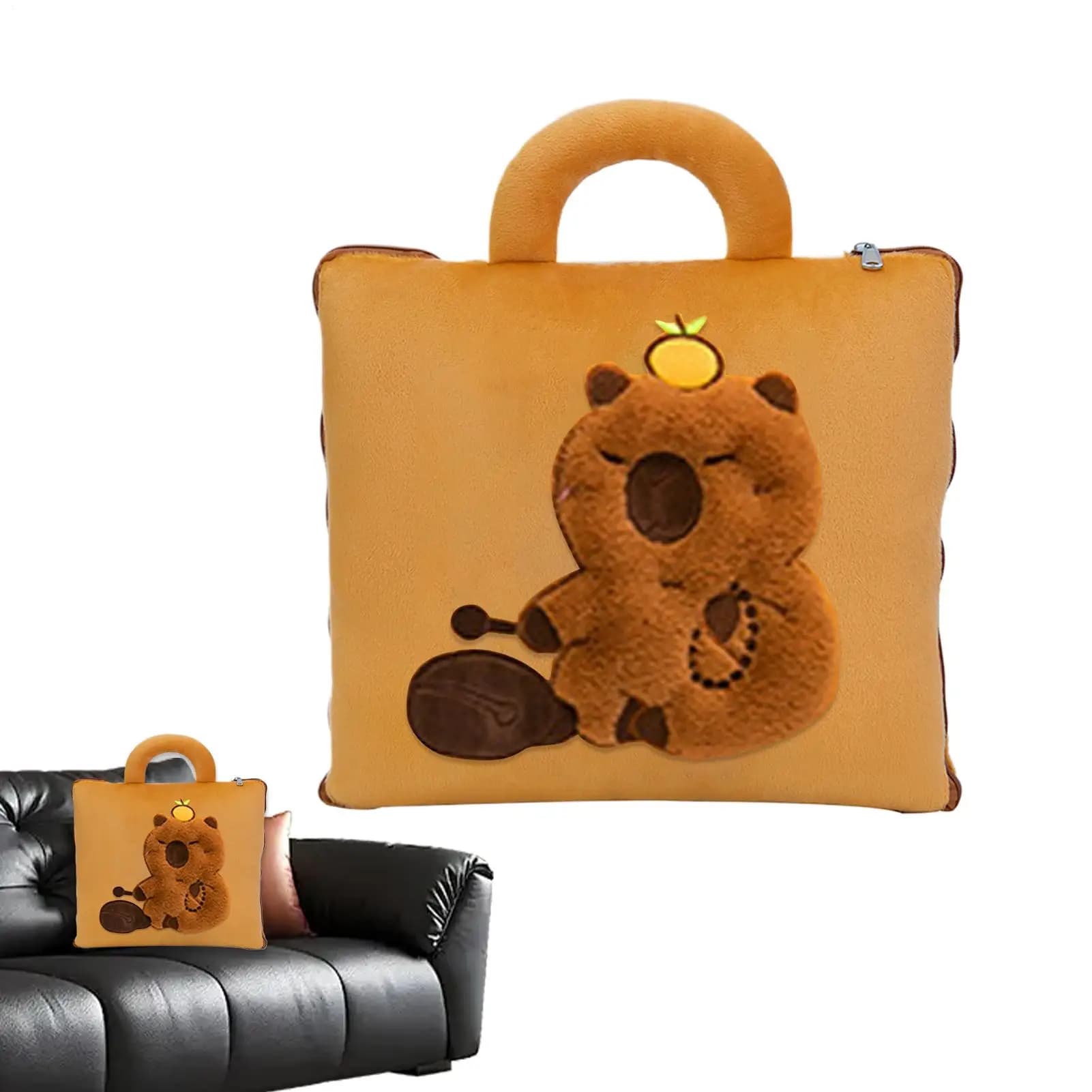 Coperta da viaggio compatta 2 in 1 carina capibara coperta per aereo cuscino da viaggio tappetino per dormire cuscino per schienale compatto per bambini adulti
