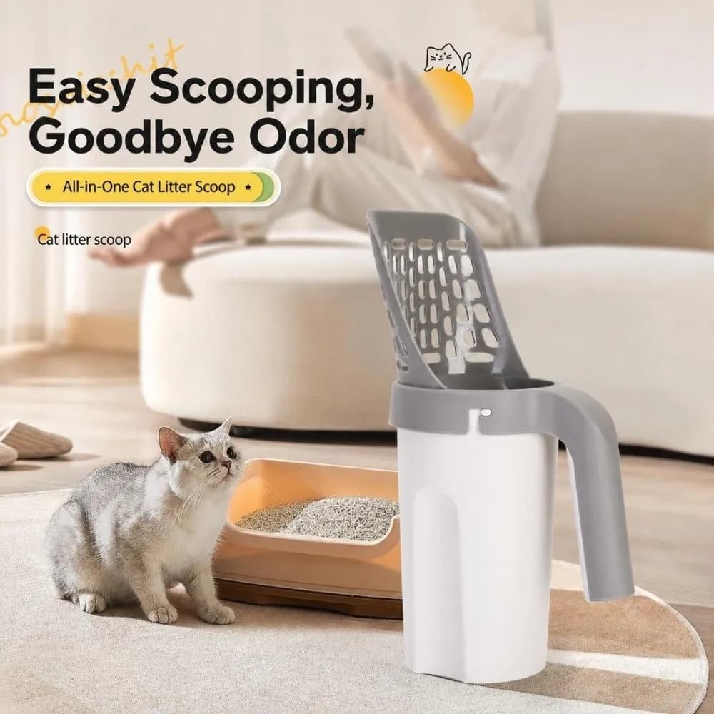 All-in-One Cat Litter Scoop Detachable Durable Cat Poop Scooper Long Handle Odor Isolation Cat Litter Shovel Cat Litter Box