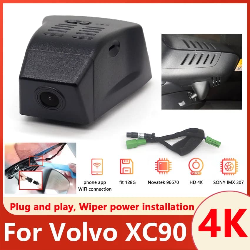 New product!HD 2160P Car DVR WiFi 4K Dash Cam Camera Video Recorder Plug and Play For Volvo XC90 2023 2024 Plug and play Dashcam