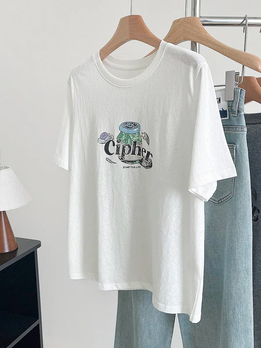 Summer Slim Fit Short Sleeve T-Shirt Women's round Neck Print Snowflake Cotton Comfortable Skin-friendly Versatile Loose Top