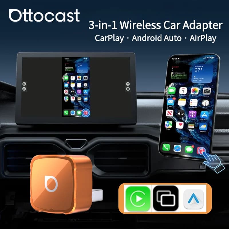 Adapter Ottocast MINI AIR Wireless CarPlay Android Auto AirPlay for screen mirroring, Plug & Play, 3 in 1, car accessories