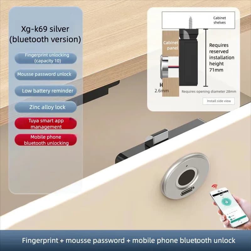 Serratura intelligente per armadietto con impronte digitali - Serratura biometrica con codice elettronico Bluetooth per armadio a cassetti, scarpe, guardaroba, ufficio, camera da letto nascosta