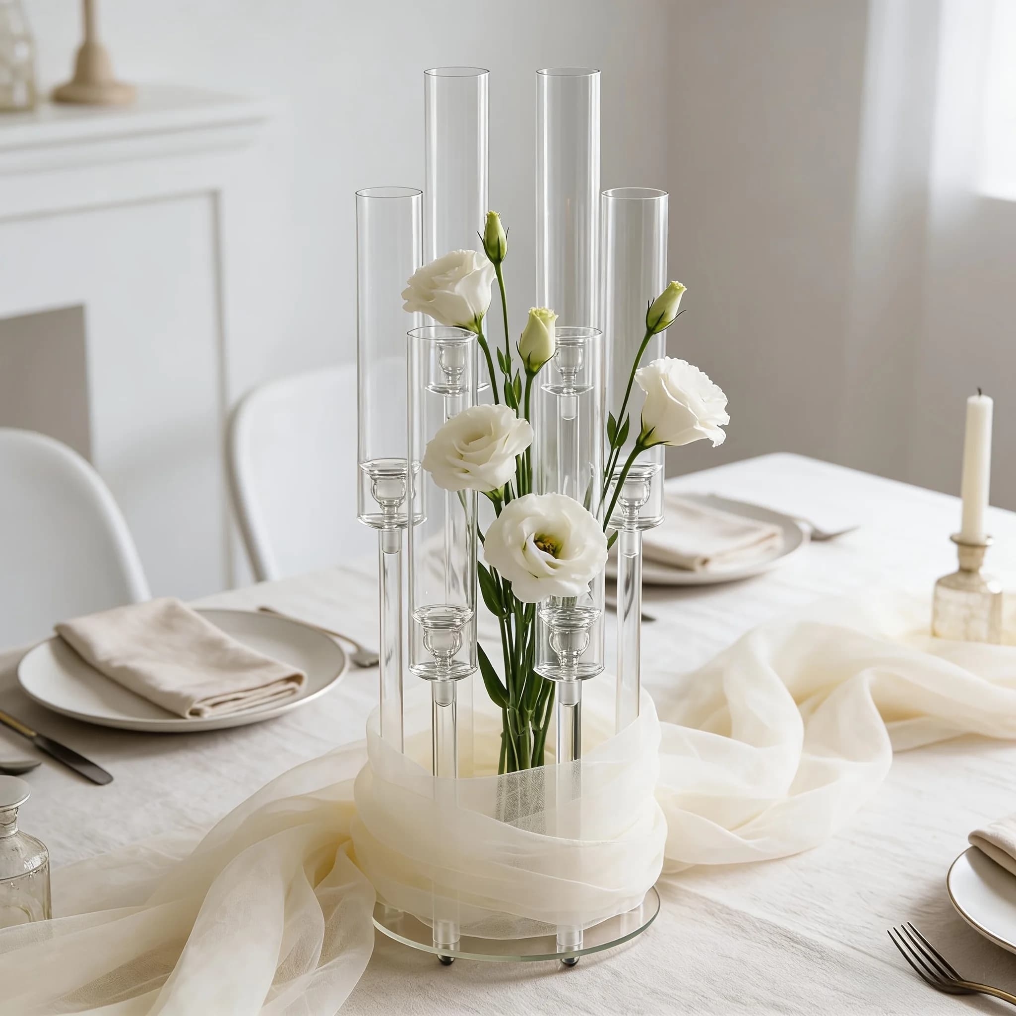 2 Portacandele in Acrilico per Natale e Matrimoni, Candelabro Trasparente a 6 Bracci da 68 cm, Portacandele in Acrilico