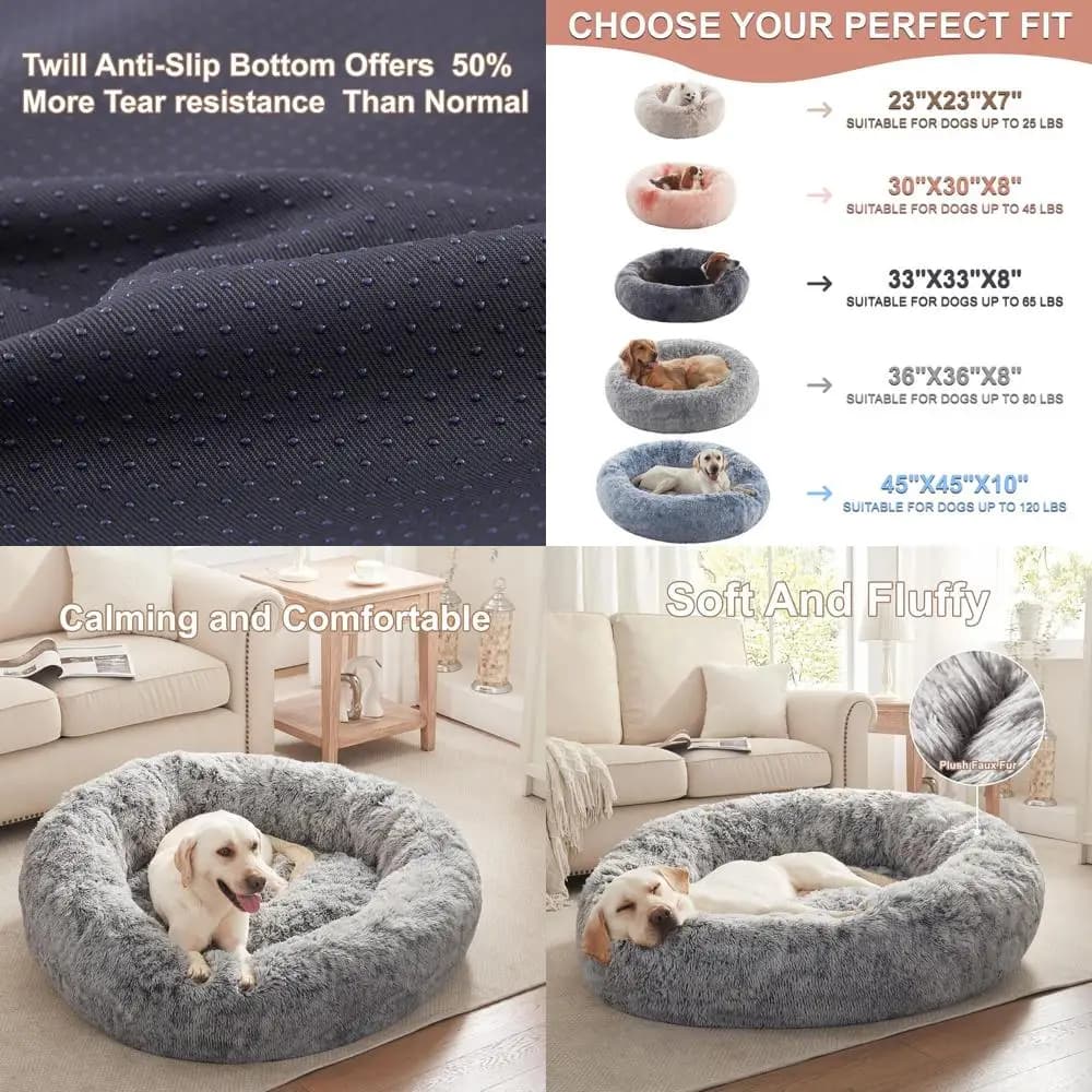Letto per cani Jumbo Round Donut, soffice letto XL per animali domestici con rivestimento lavabile rimovibile, adatto a cani fino a 120 libbre, grigio scuro