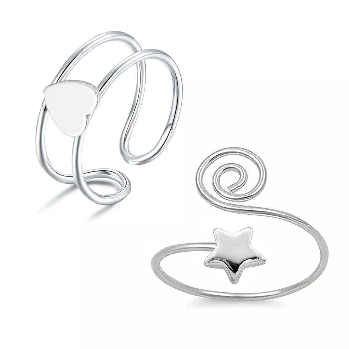 Adjustable Heart Star Toe Rings for Women Minimalist Stainless Steel Spiral Open Foot Ring Cuff Summer Beach Body Jewelry