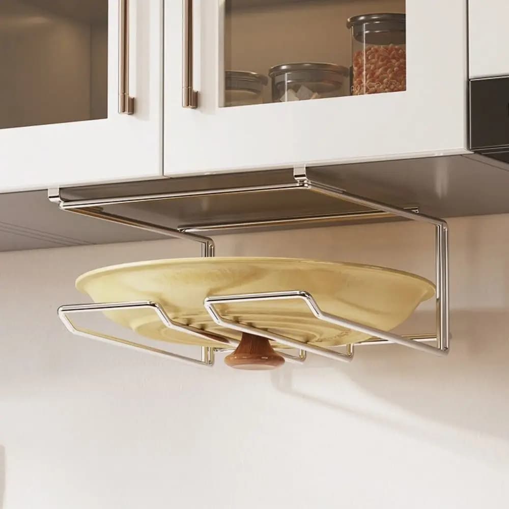 Porta Utensili e Coperchi in Acciaio Inox da Parete, Senza Foratura, Organizzatore Salvaspazio per Sottopensile