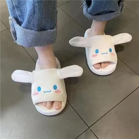Nuove Pantofole Peluche Cinnamoroll e Kuromi con Orecchie Mobili, Sanrio Melody Anime Kawaii, Divertenti per Primavera, Autunno e Inverno