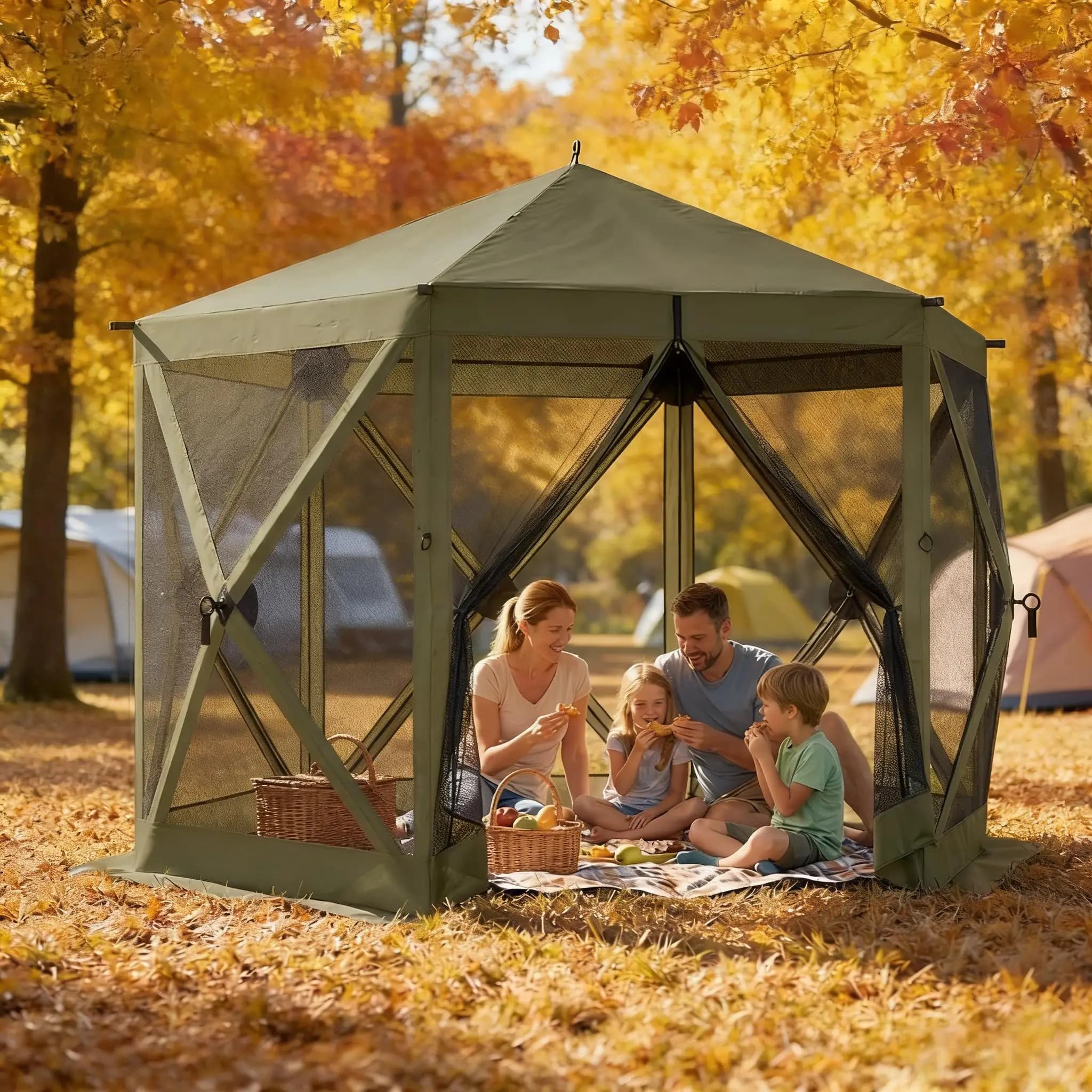 Ampia Tenda a Baldacchino per Campeggio, Gazebo Pop-Up da Esterno con Zanzariera