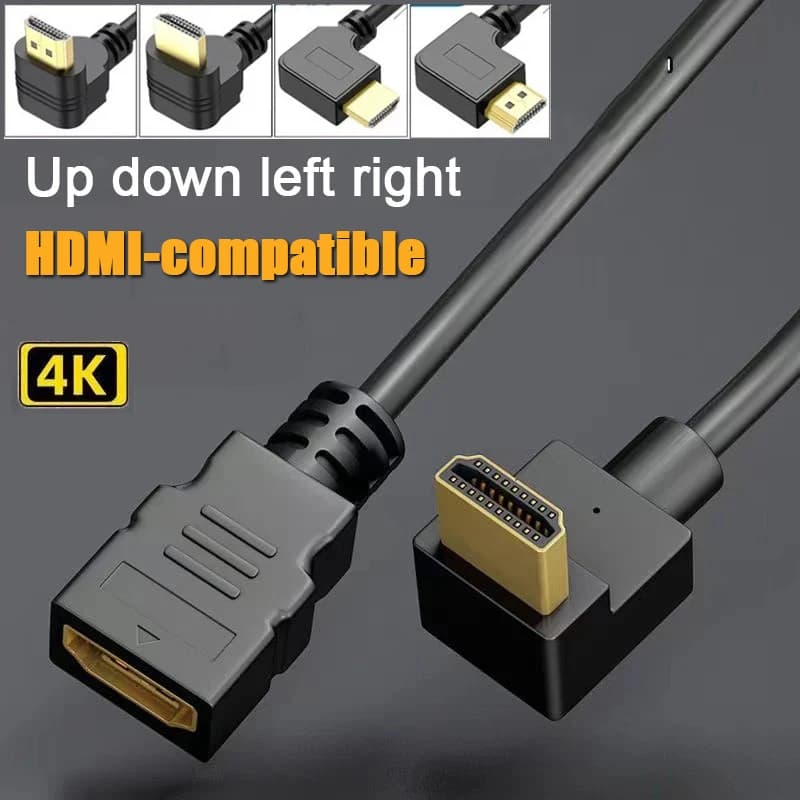 4K Elbow compatible HDMI extension cable 90 degree angle down from male to female for HDMI 2.1 3D 60Hz Video HDR cable for TV monitor