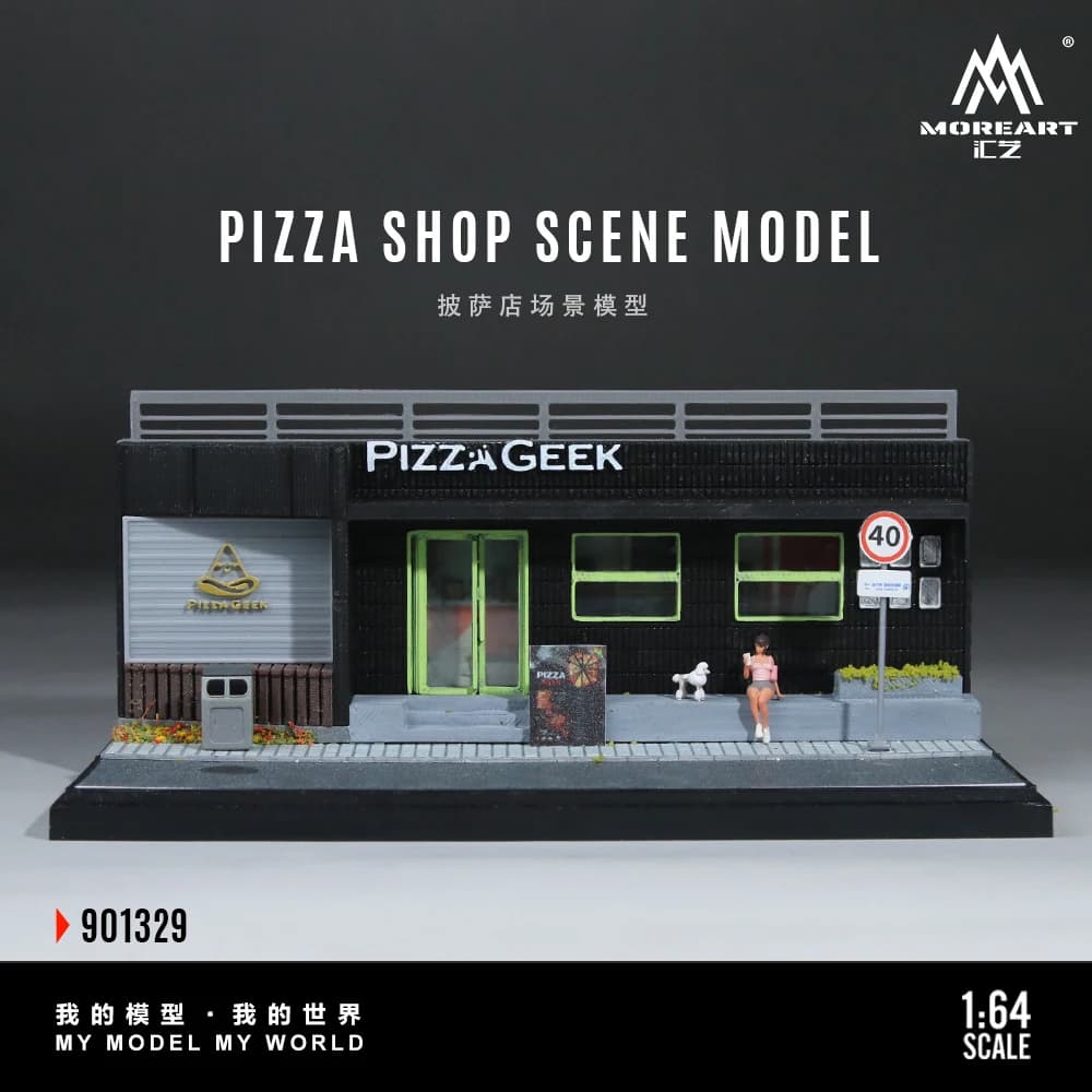 Modello di simulazione scena pizzeria More Art 1:64, Diorama parcheggio per esposizione, collezione e regalo