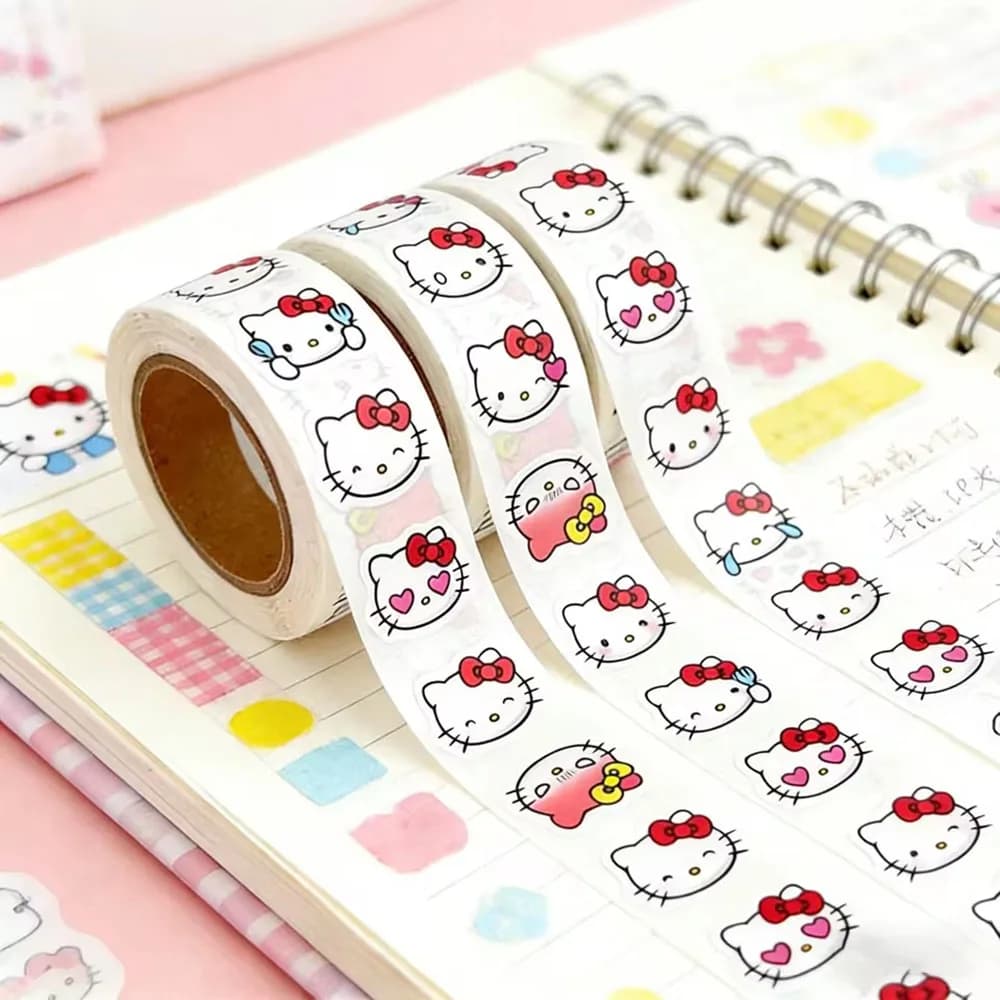500 Pezzi/Rotolo Adesivi Sigillanti Carini Hello Kitty Rosa, Decorazioni Fai-da-Te in PVC per Laptop, Regali, Giocattoli, Quaderni e Telefoni