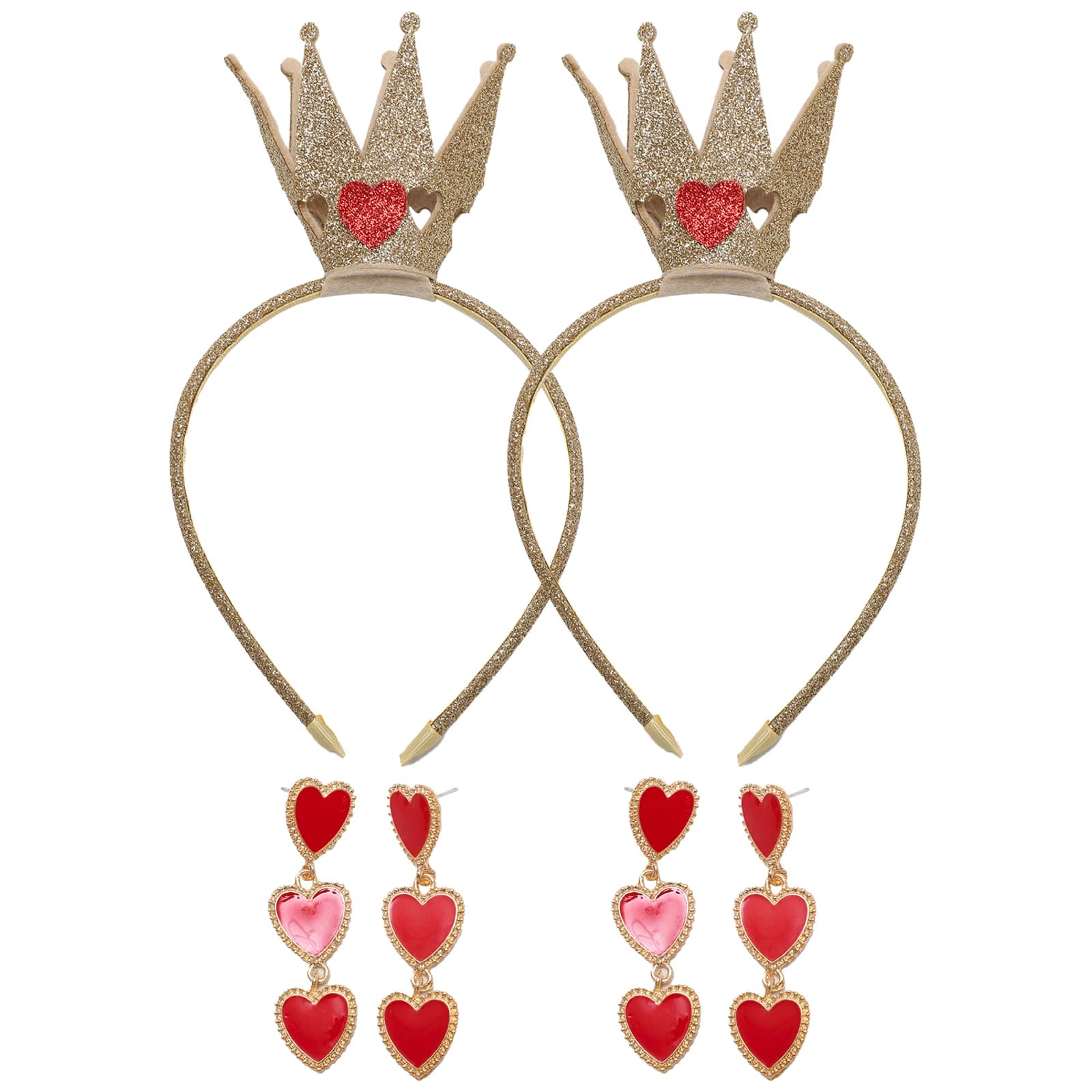 2 set di accessori per costumi della regina di Halloween cerchio per capelli con corona con orecchini a forma di cuore gioielli Dress Up per la festa di compleanno Cosplay