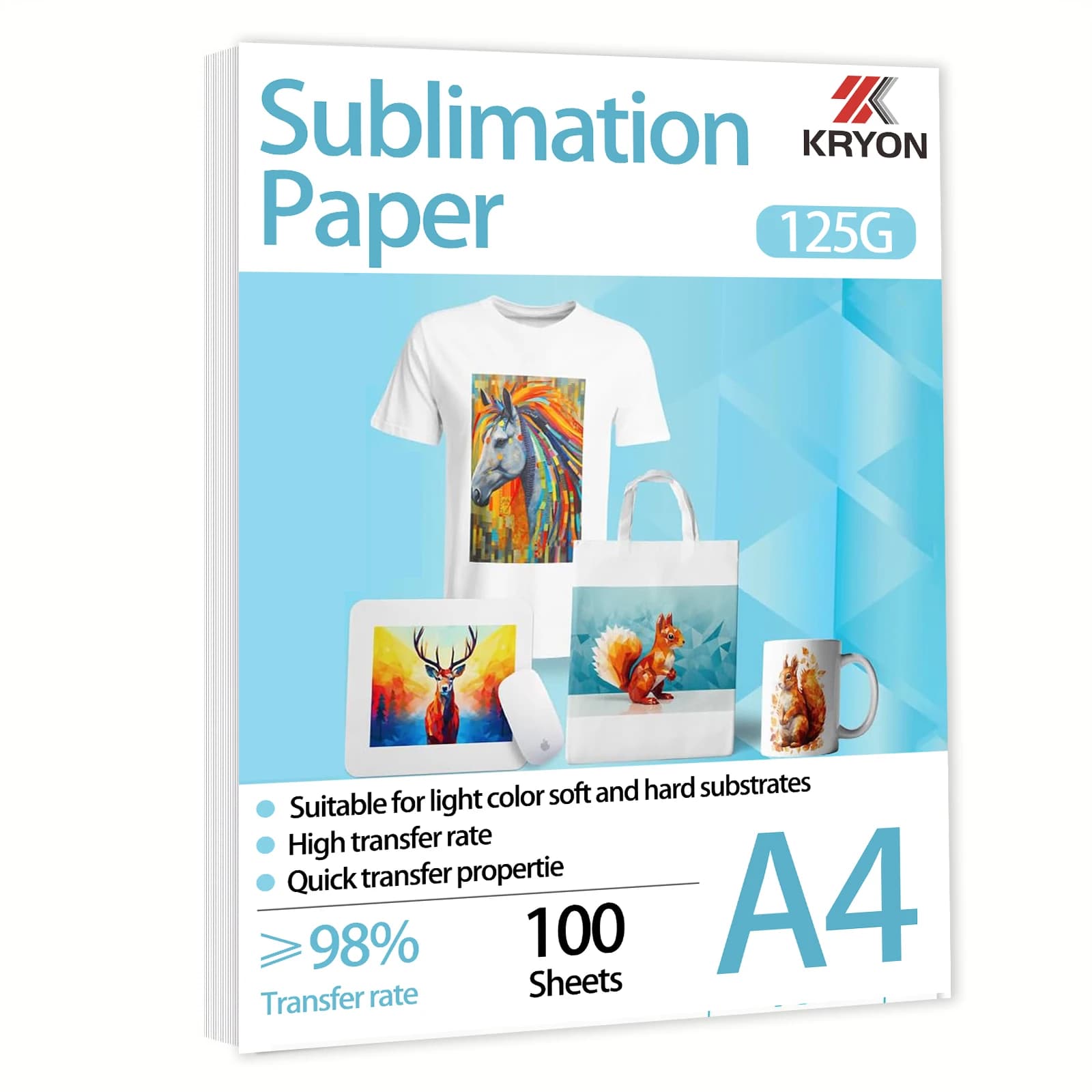 A4 8,3 x 11,7 pollici 100 fogli di carta per sublimazione per stampanti, 125 g/m2 per stampante a getto d'inchiostro, carta per sublimazione a trasferimento termico