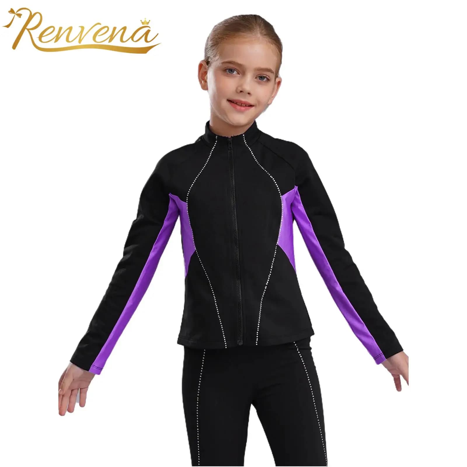 Fleece-Lined Jackets Girls Figure Skating Gymnastics Jacket Ballet Leotards Sweatshirt Children's Outerwear Sports Workout Coat