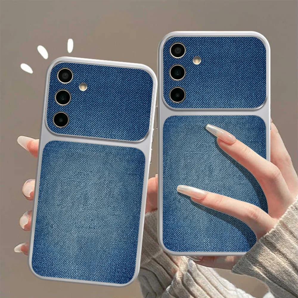 Retro Blue Denim PU Leather Phone Case For Samsung A57 A27 A37 A07 A17 A55 A56 S26 Ultra S25 FE Plus S24 A26 A36 A16 Soft Cover