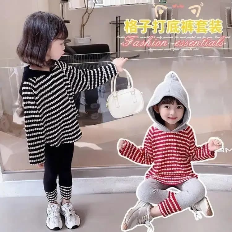 2025 vestiti per ragazze autunno splicing felpa a righe t-shirt con cappuccio + pantaloni elasticizzati leggings adolescenti bambino set 8 9 10 11 12 anni