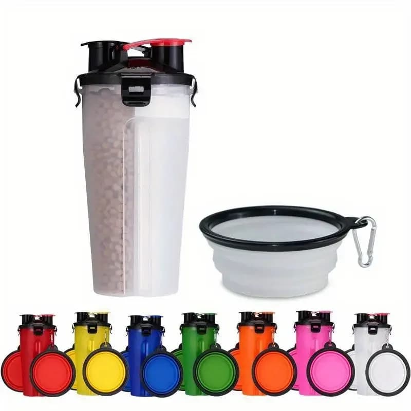Kit per l'alimentazione degli animali domestici Bottiglia d'acqua portatile 2 in 1 per animali domestici con contenitore per alimenti Cane 2 pezzi Ciotole pieghevoli per mangiatoia Camminata all'aperto D0018A