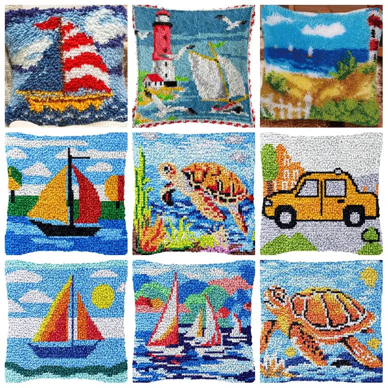 Diy Latch Hook Pillow Rug Kit Ocean Series With Animal Dolphin Sea Turtle Handmade Knitted Embroidery For Home Decor