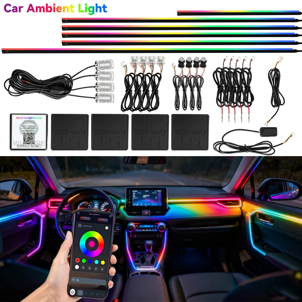 Symphonic Environmental Lights RGB App Control for Car LED Interior Hidden Acrylic Strip Color Streamer Lamp Kit for Auto atmosphere