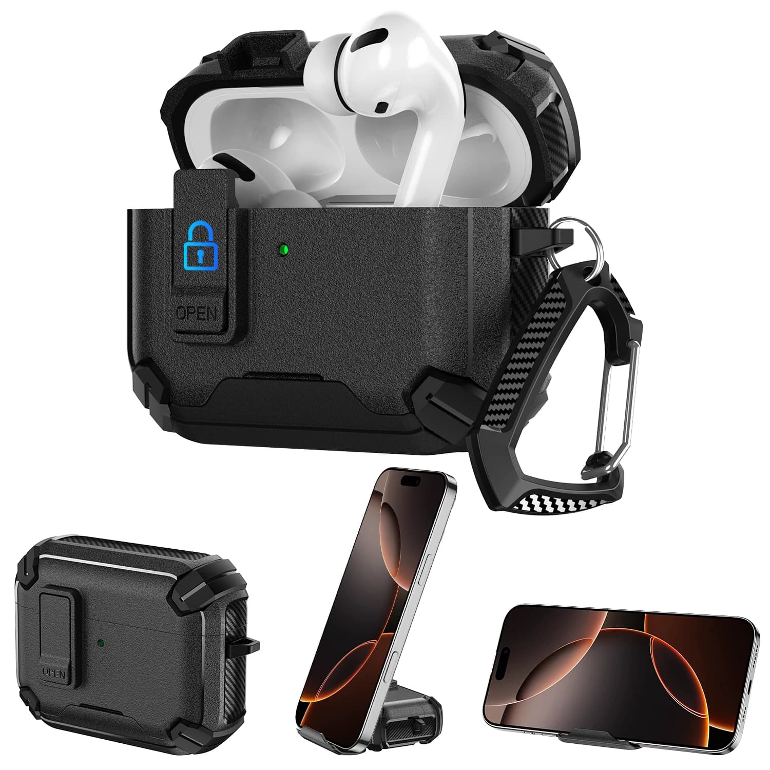 Nuova custodia di sicurezza con blocco per AirPods Pro 3 Pro2 Pro 4, cover in TPU e PC con design a supporto per telefono, custodie protettive, accessori per auricolari