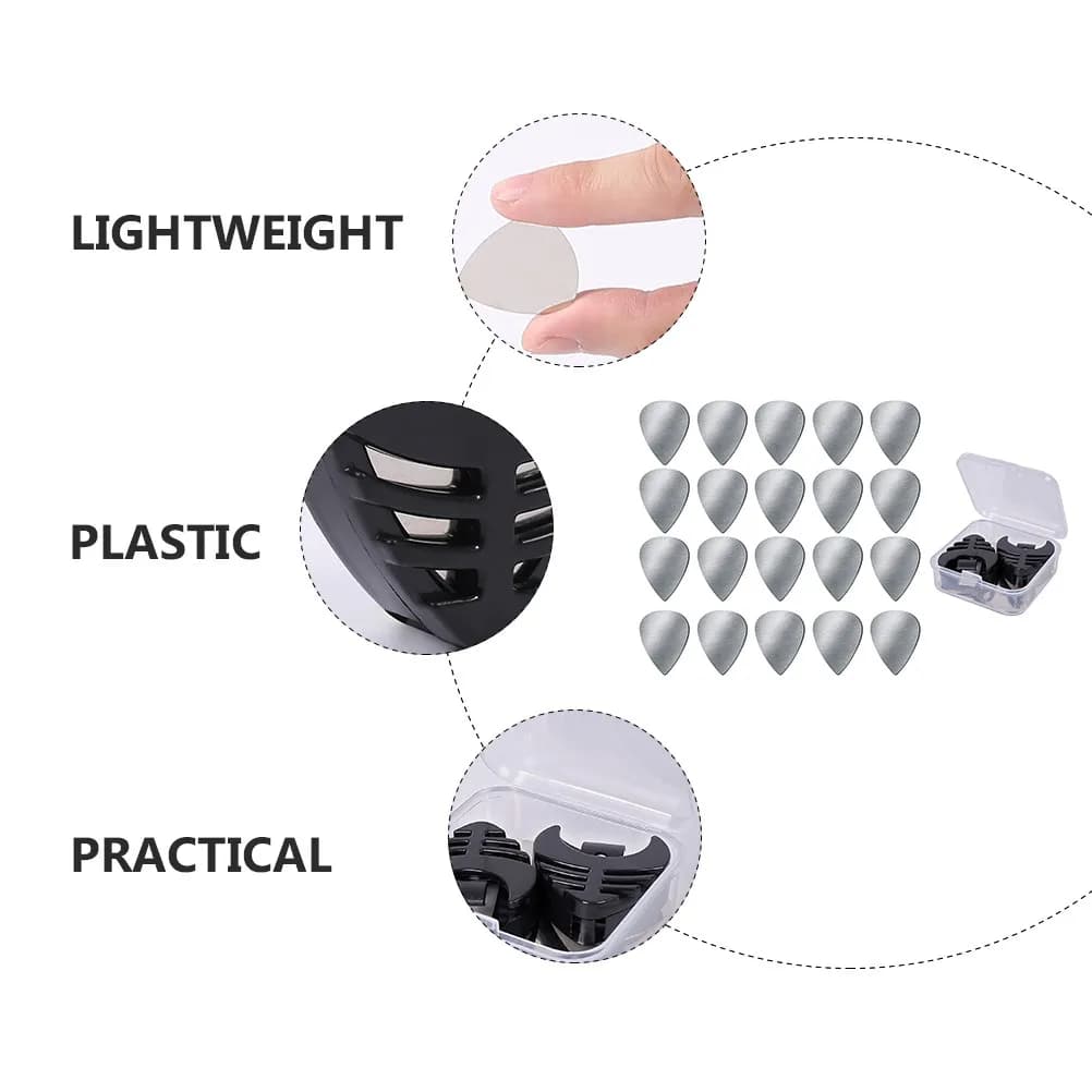 Set di 1 plettro per chitarra, set combinato di plettri in acciaio inossidabile, custodia in plastica, copripletti, kit di accessori per chitarra portatile e pratico