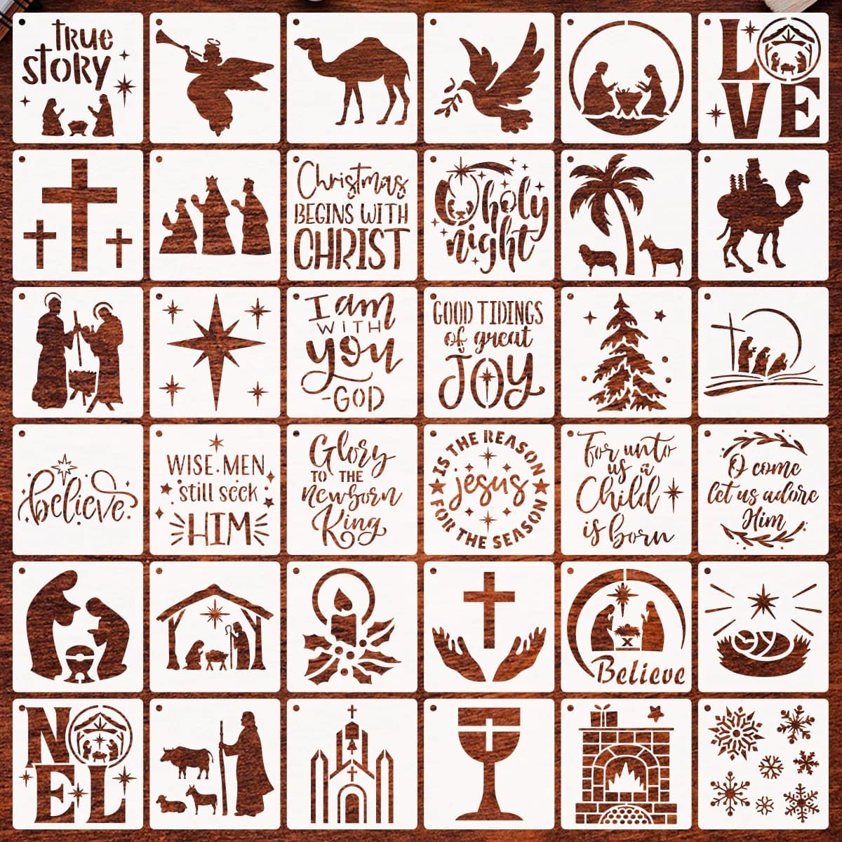 36Pcs/Set 10cm Nativity Scene Words DIY Layering Stencils Painting Scrapbook Coloring Embossing Album Decorative Template