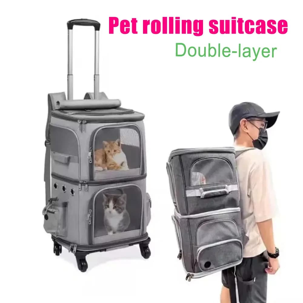 Double Layer Pet Carrier Bag Large Space Portable Outdoor Travel Silent Easy Fit Two Cats Foldable Oxford Fabric Pet Bag