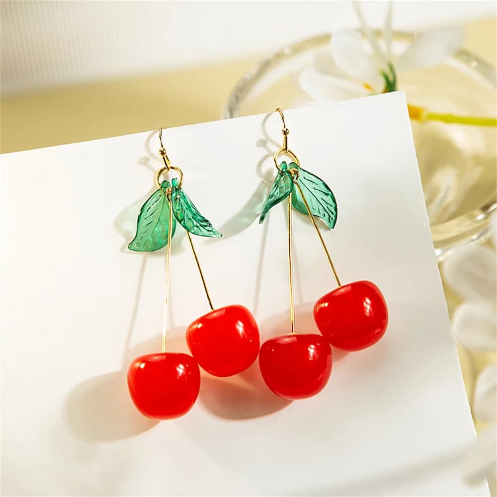 Eleganti orecchini a bottone con ciliegia Orecchini pendenti per feste da donna Orecchini pendenti con perline di frutta e ciliegia carini Orecchini pendenti Gioielli per ragazza