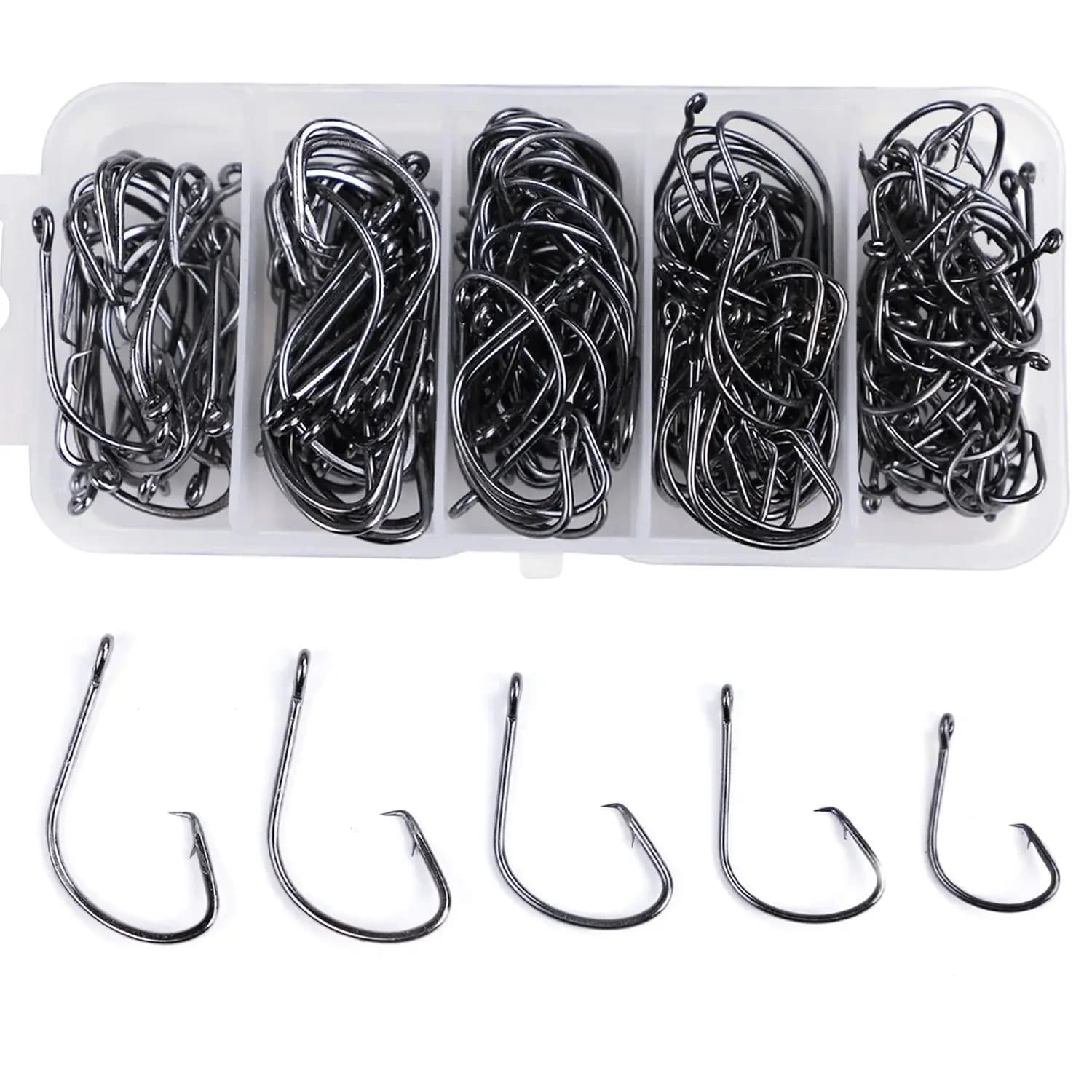 FREE FISHER 190 pcs/box mixed-sized hooks, high carbon steel carp fishing hooks, 7381 black hooks accessories, Anzol fishing gear kit