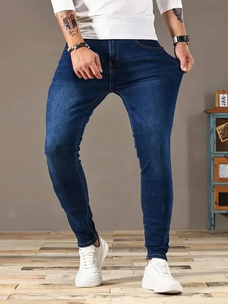 2025 primavera nuovi jeans skinny classici slim fit da uomo casual street style jeans skinny da uomo casual slim fit matita denim blu
