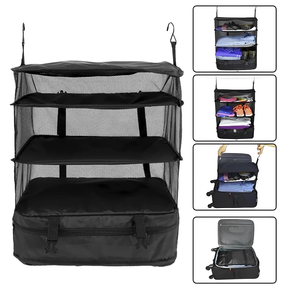 3 Layer Folding Suspended Travel Organizer – Multifunctional Bag for Clothes and Toiletry