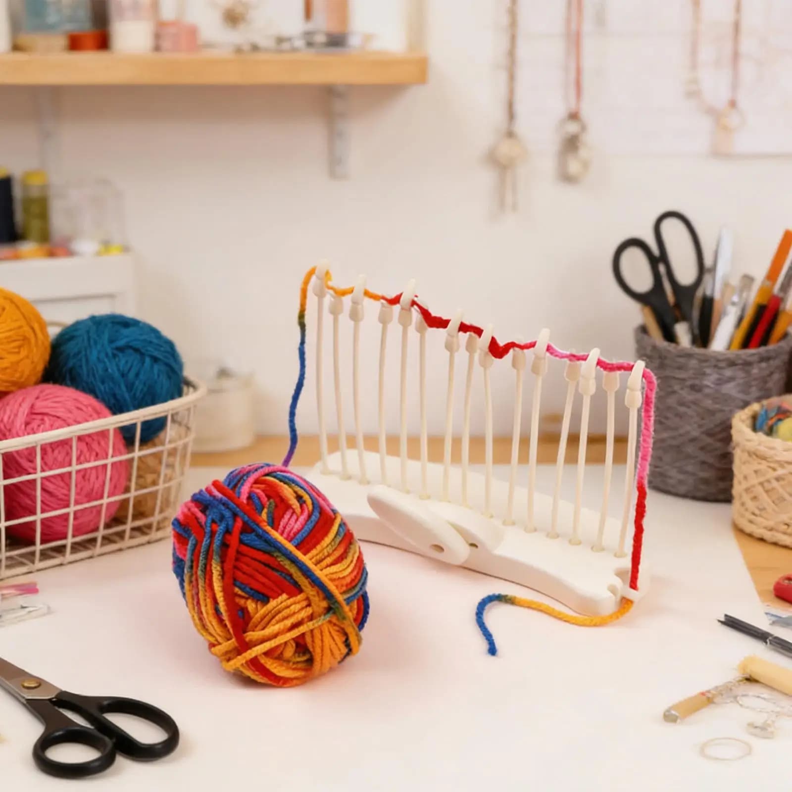 DIY Weaving Loom Kit with Yarn Plastic Knitting Loom for Blanket Sweater Headband Cap Gloves Crafting Supplies
