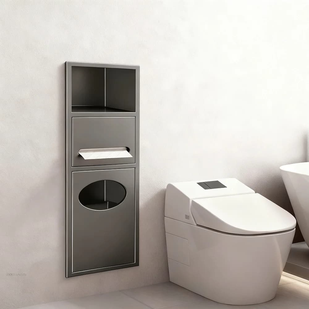 Nicchia da Bagno Moderna in Acciaio Inox, Decorazione Murale per Doccia, Nicchia Incorporata Senza Foratura per Porta Fazzoletti e Cestino