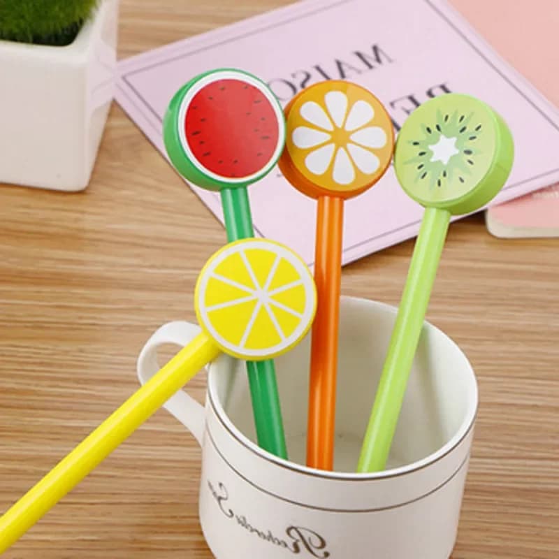 50 pezzi di frutta creativa del fumetto penna neutra carino studente di cancelleria colore della caramella penna a base d'acqua lecca-lecca penna gel per ufficio
