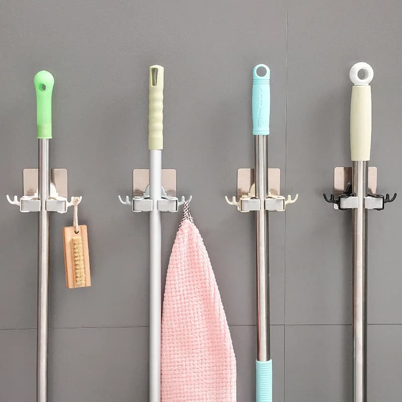 Supporto per scopa e mocio a ventosa super resistente, da parete, organizer per mocio, portaoggetti per cucina e bagno, gancio appendioggetti