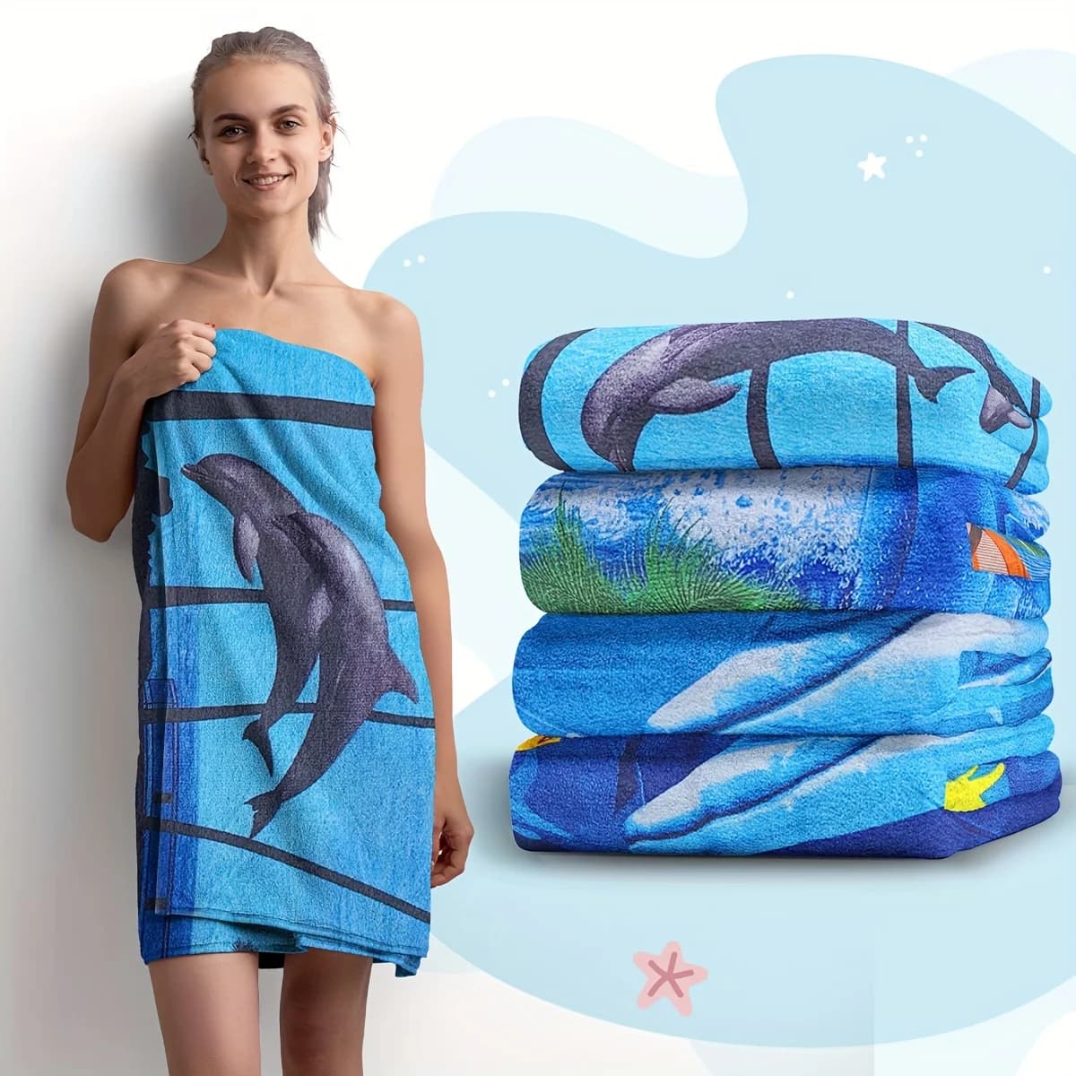 Telo mare in microfibra delfino 1pc, coperta da spiaggia morbida e leggera, adatto per il nuoto in spiaggia viaggi in campeggio all'aperto
