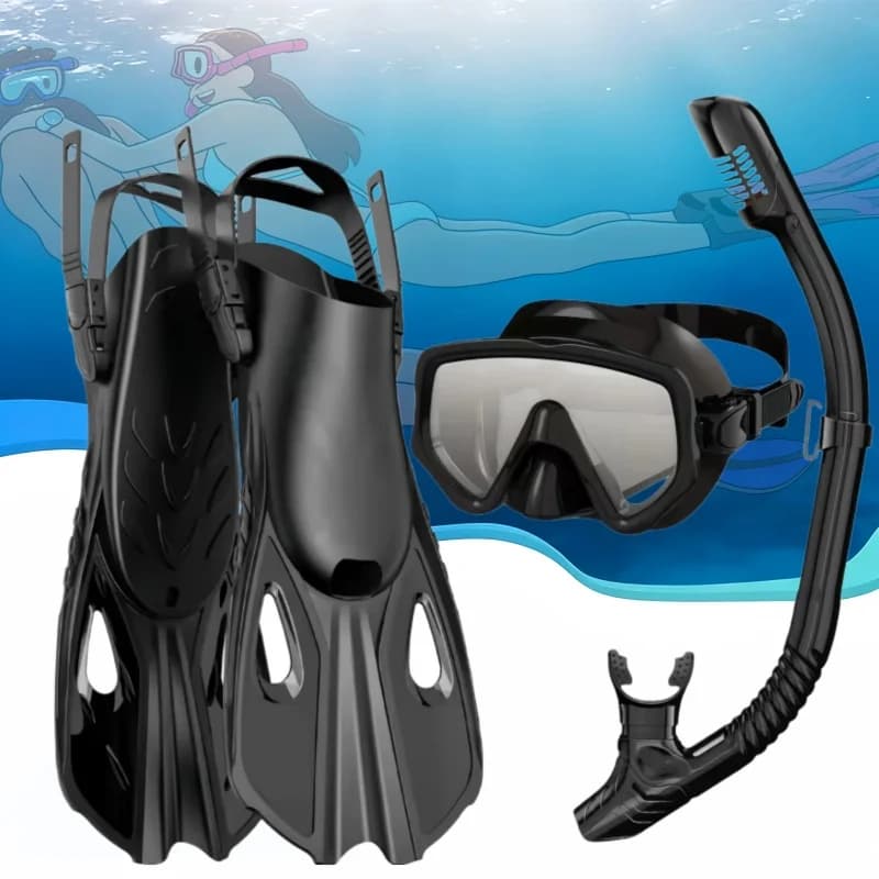 XIAOTREE Mask Fin Snorkel Set Snorkel Gear for Adult Panoramic View Snorkel Mask Adjustable Dive Flipper Dry Top Snorkel