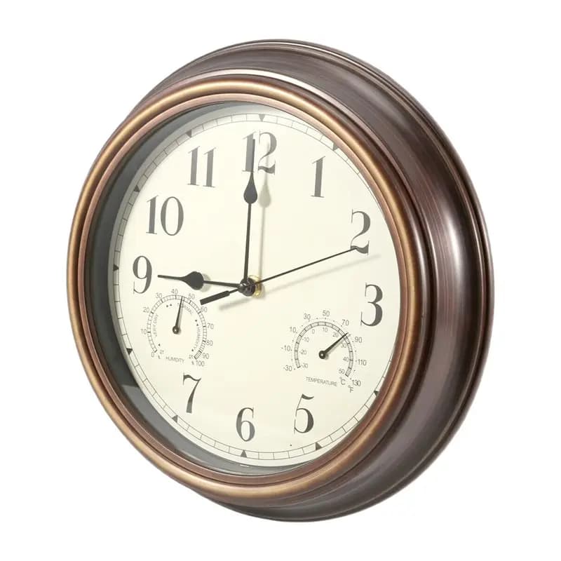 High-Quality 12Inch Wall Clock,Retro Waterproof Clock With Displays Thermometer&Hygrometer,Noise-Free Clock For Indoor/Outdoor