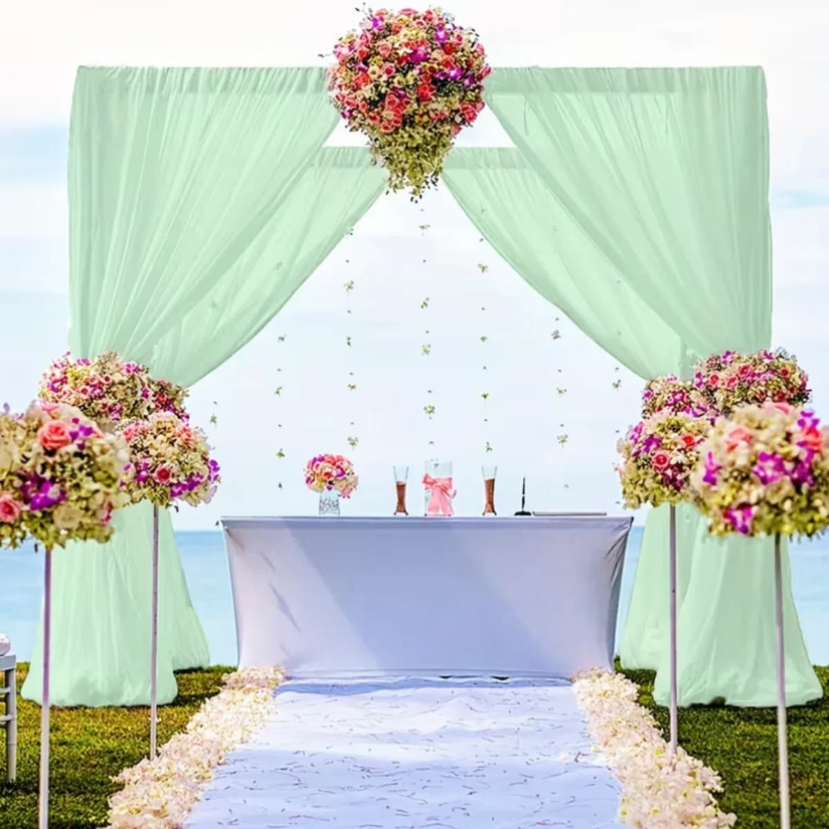 Tenda a 4 Pannelli in Chiffon Verde Salvia 1,5x3m per Sfondi Fotografici, Matrimoni, Baby Shower e Decorazioni