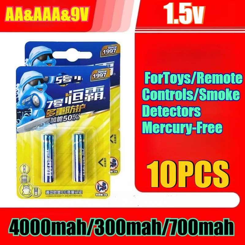 10 batterie al carbonio zinco da 4000 mAh AA/AAA/9 V super resistenti per giocattoli/telecomandi/rilevatori di fumo senza mercurio e a prova di perdite
