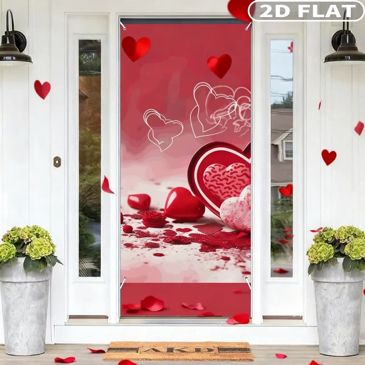 2D PIATTO 1pc San Valentino Ornamenti appesi Decorazione della copertura della porta con occhielli e nastro, 71x35 pollici Tende per porte Fotografia
