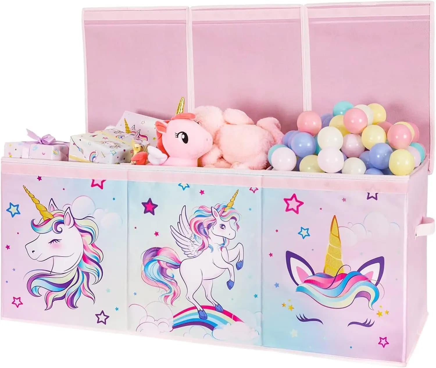 Extra Large Unicorn Shaped Storage Box with Reboundable Cover, Foldable Container for Girls, Pink Organizer for Bedroom and Nido Asylum
