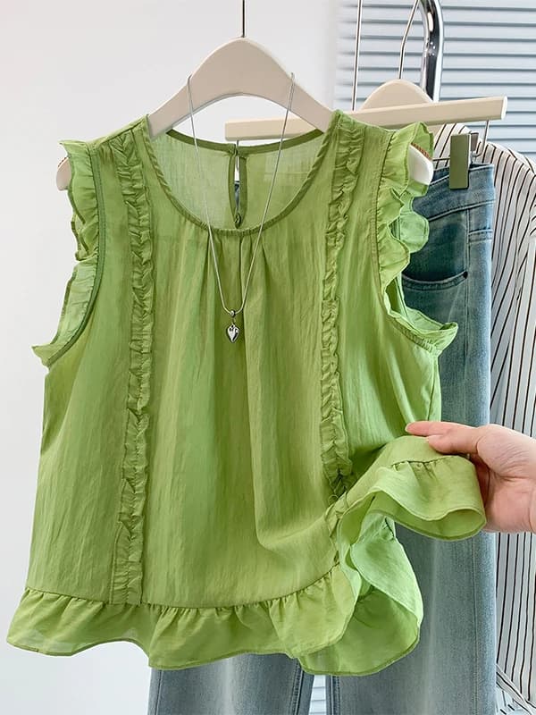 Camicetta da donna in stile coreano con pizzo traforato, design estivo ampio e versatile, elegante e alla moda