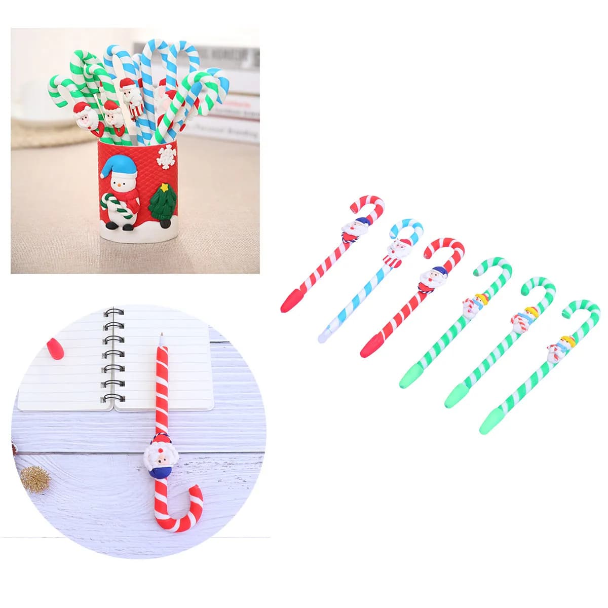 Set di 6 Penne Gel a Forma di Bastoncino Natalizio, Scrittura Fluida, Design Divertente con Pupazzo di Neve e Babbo Natale, Regalo per Studenti, Gadget per Feste